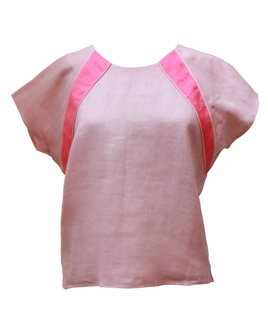 GUILLOTINE Pink Panelled Linen Top