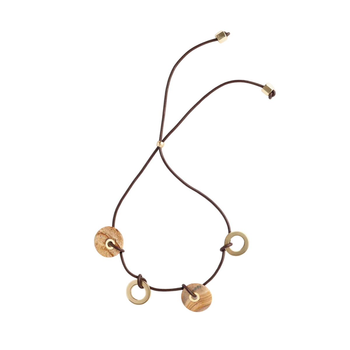 Necklace with leather cord and natural jasper stone beads on a white background