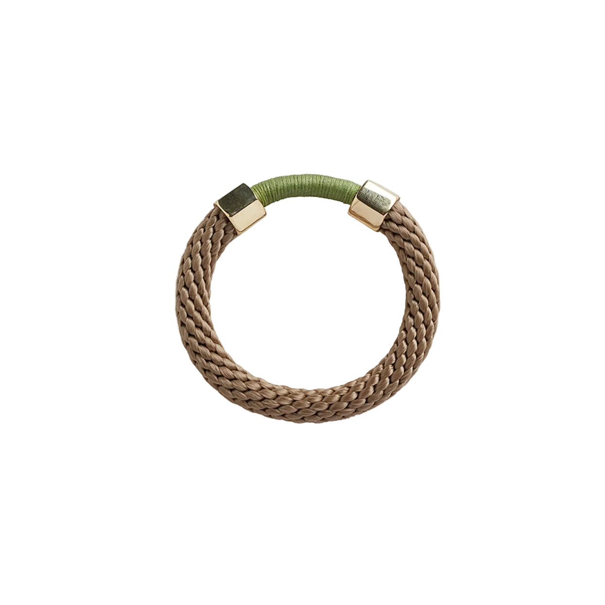 The Aruba Bracelet is a chunkier statement bracelet that features two metal embellishments. The rope texture and contrasting colours in the bracelet offers a unique look.