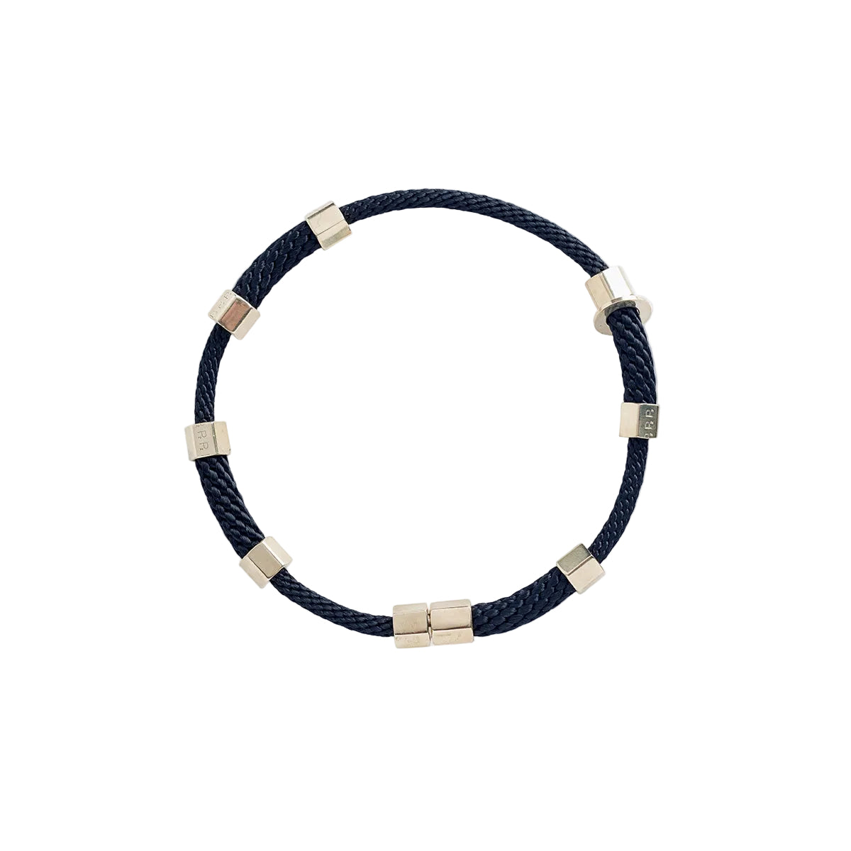 A black choker necklace with brass caps and a rope assembled design, displayed against a white background.