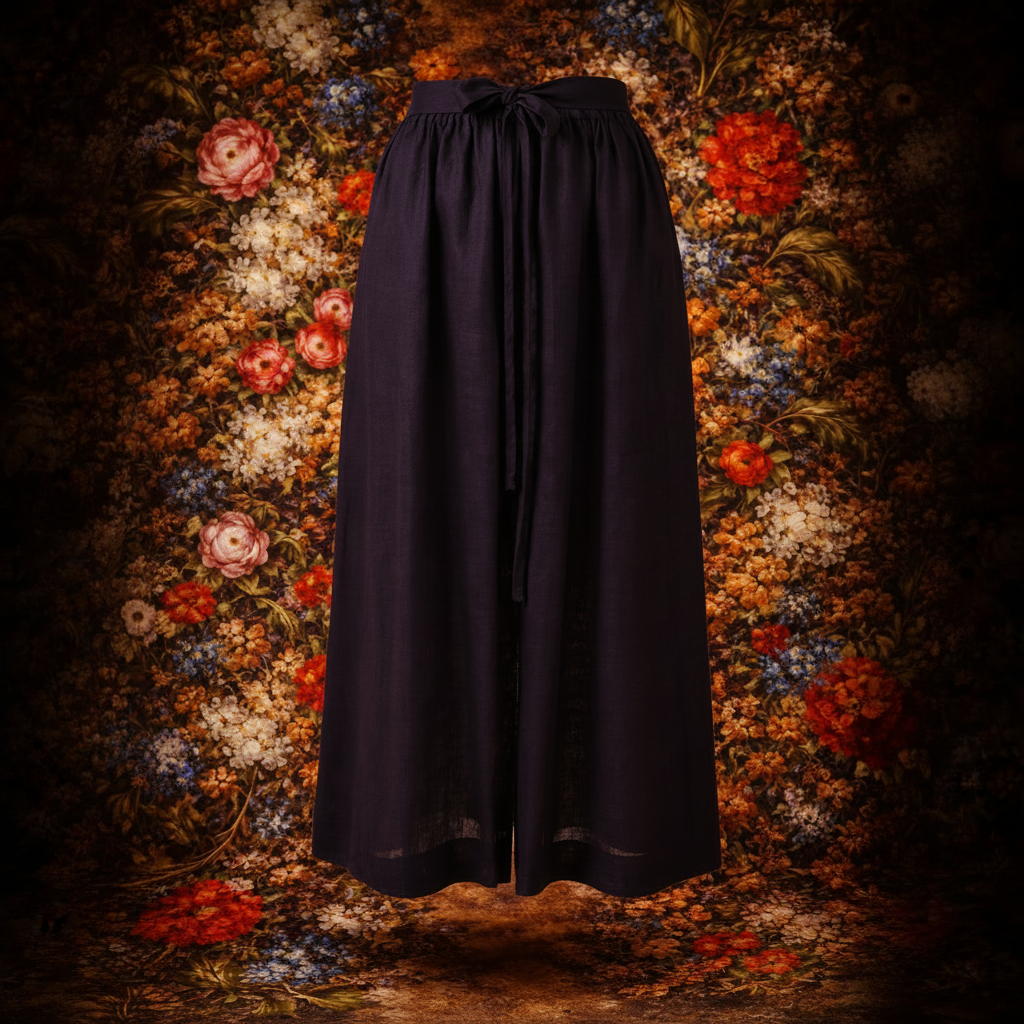 Black skirt on a floral patterned background