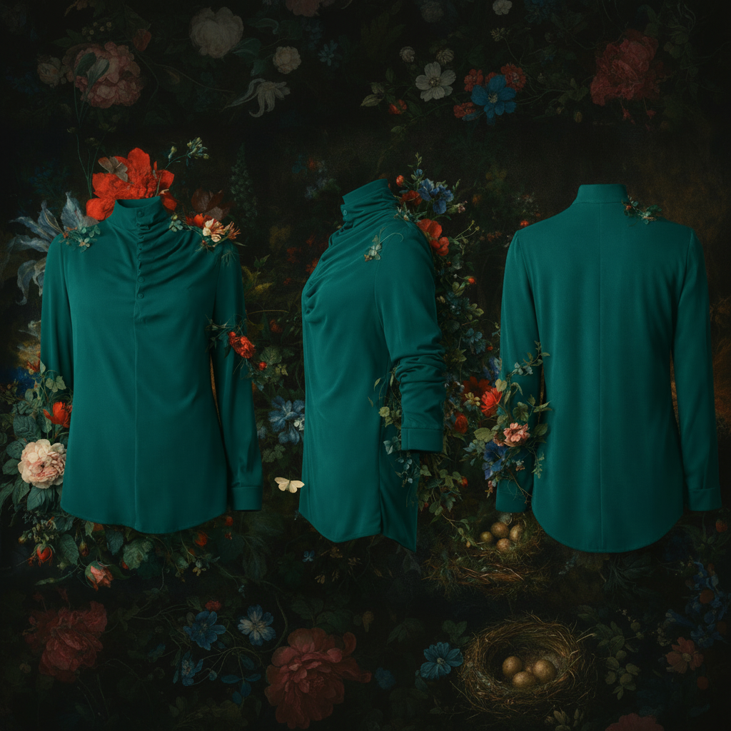 GUILLOTINE Ruffle Neck Shirt Emerald