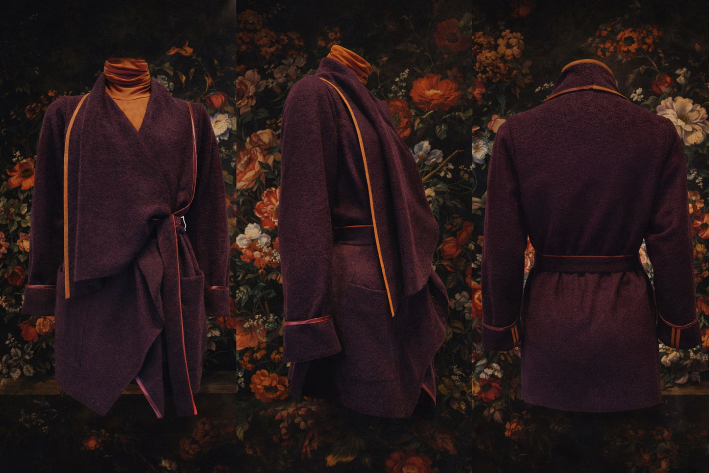GUILLOTINE Plum Origami Wool Wrap Coat