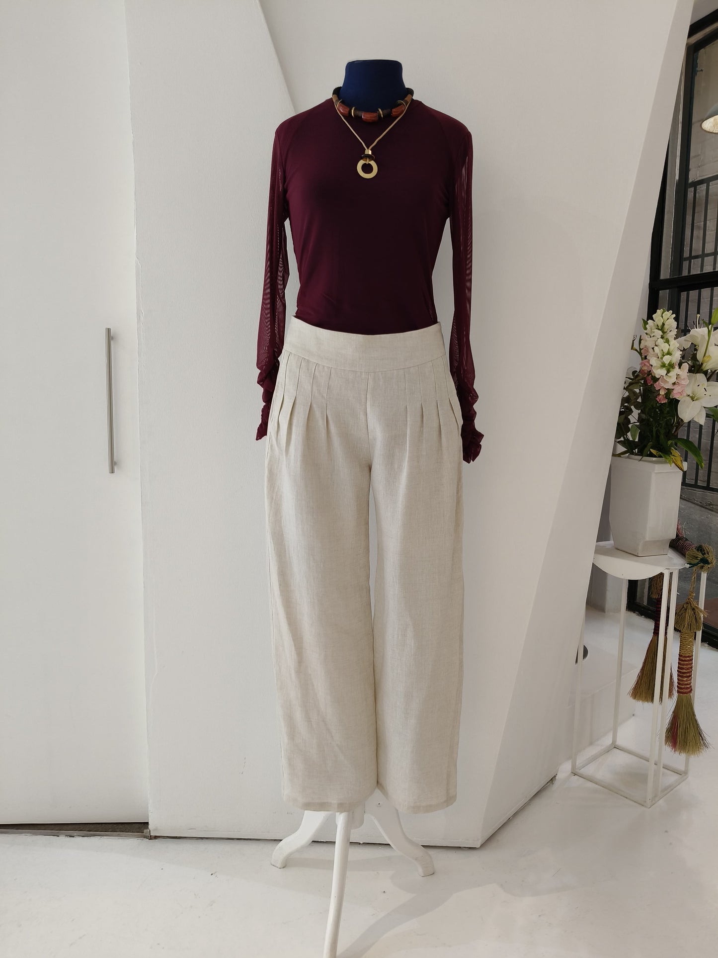 GUILLOTINE Linen Tailored Trousers Oatmeal