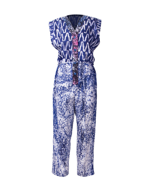 GUILLOTINE x WALDMAN Monarch Jumpsuit Blue|White