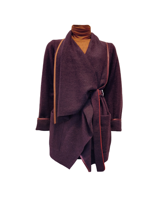 GUILLOTINE Plum Origami Wool Wrap Coat