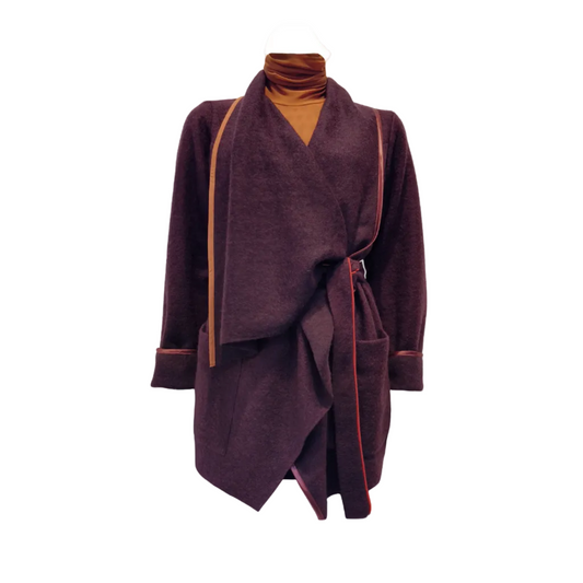 GUILLOTINE Plum Origami Wool Wrap Coat