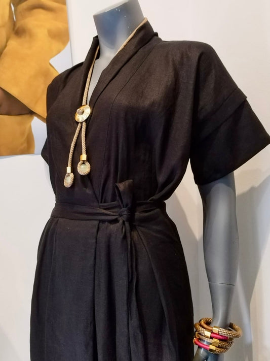 GUILLOTINE Wrap Tie Linen Dress