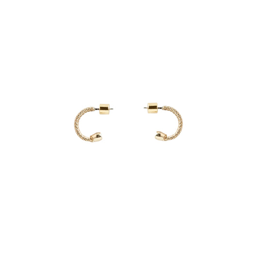 Pair of gold hoop earrings on a white background