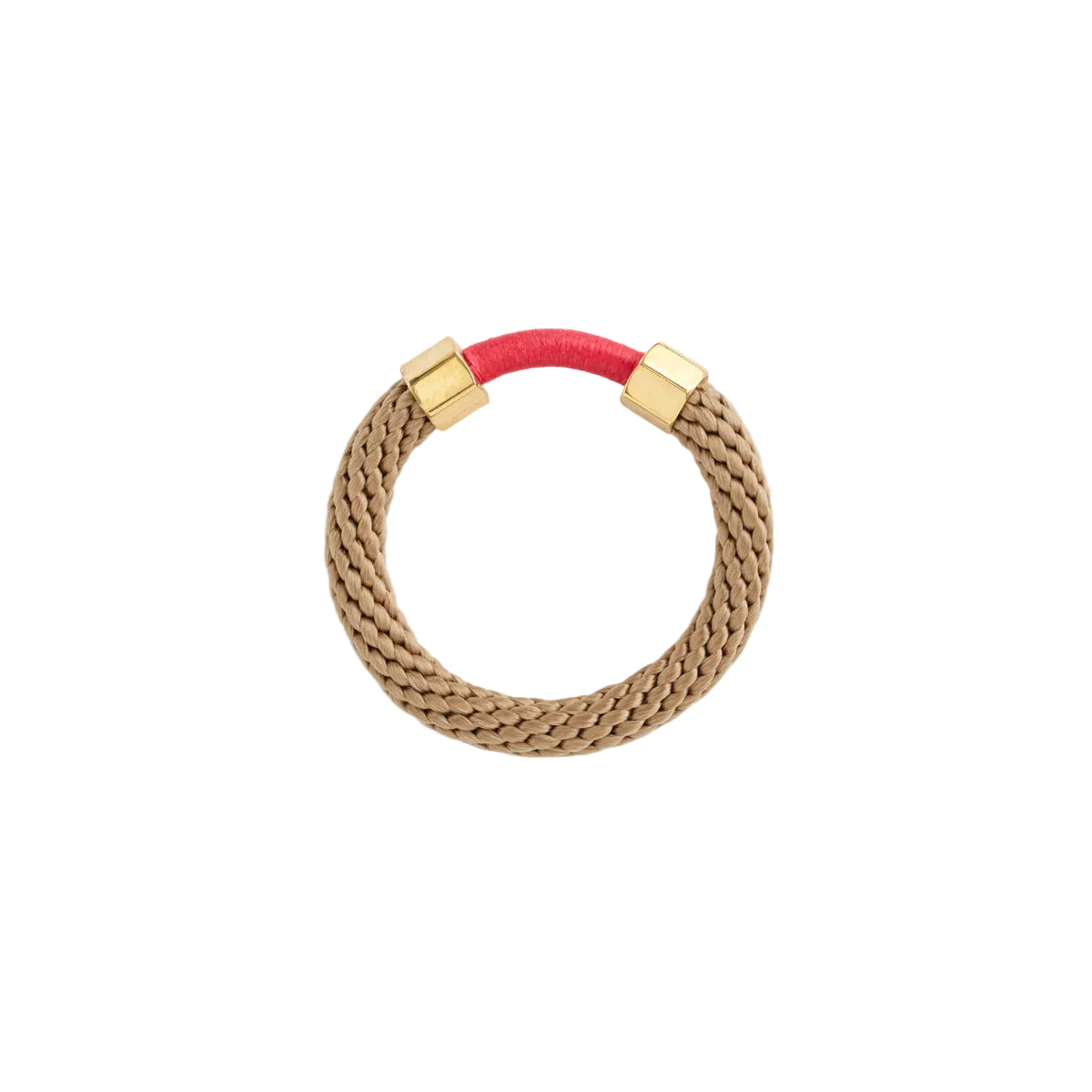 Bracelet with gold clasp and red band on a white background