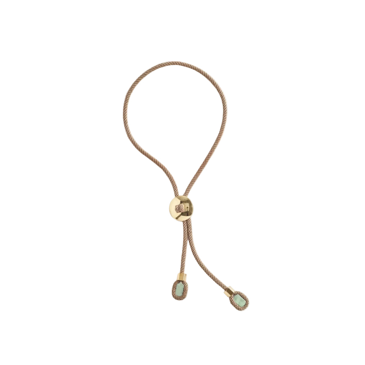 Pendant with gold clasp and green stones on a white background