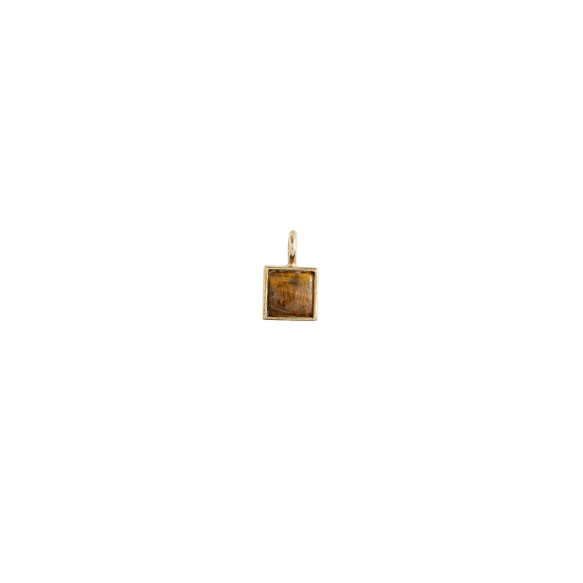 Gold pendant with a small square inset on a white background