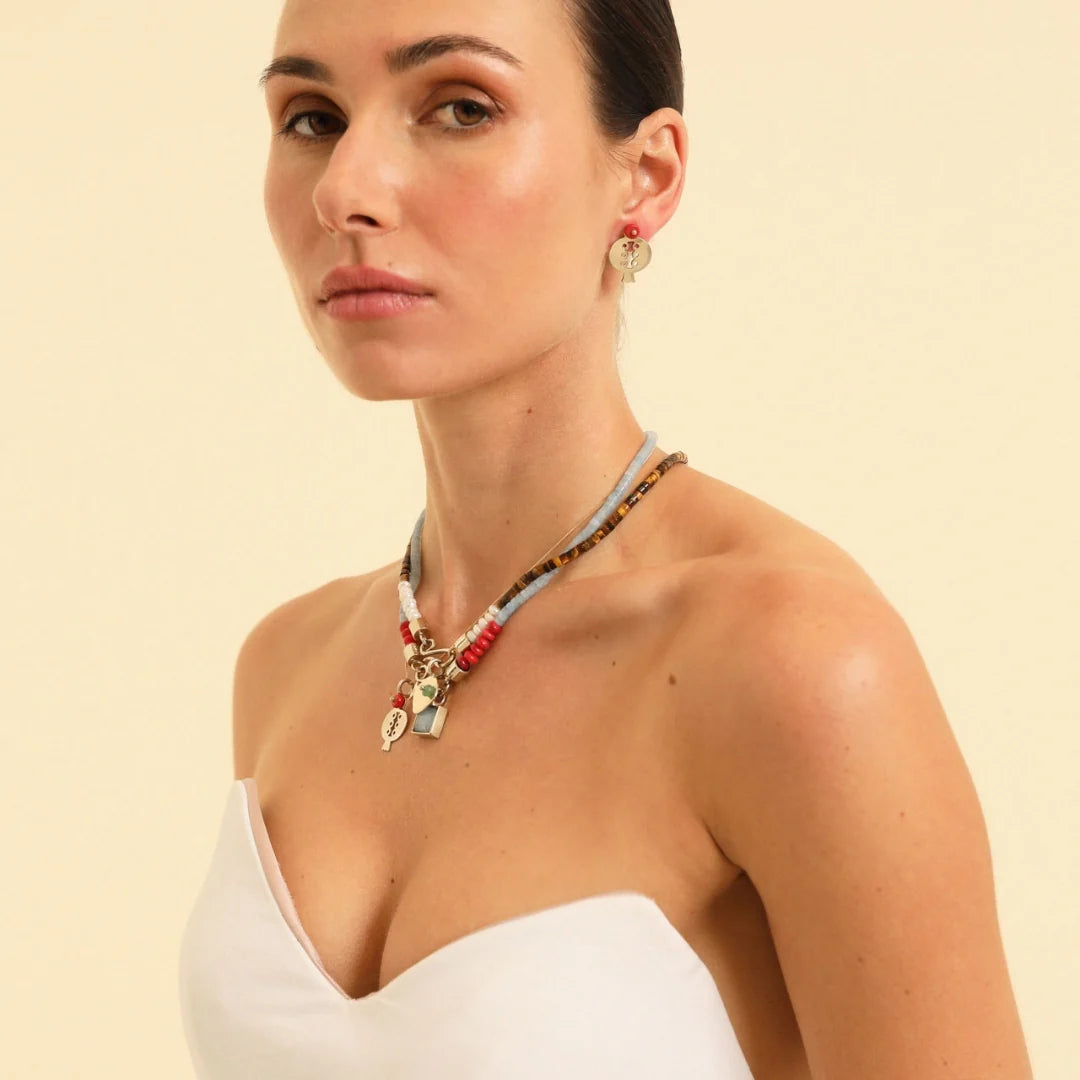 PICHULIK | Rosa Beaded Necklace Coral Aquamarine