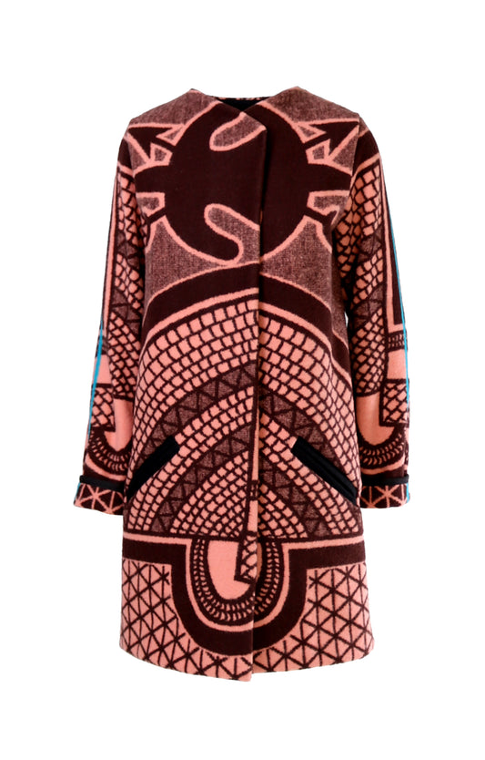 Salmon / Black Basotho Blanket Coat